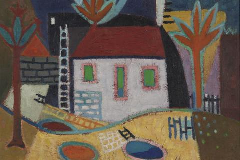 Ernst Weils Bild  "Kleine Baustelle (Kleines Haus im Frühling)", entstanden um 1950.