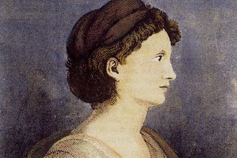 Karoline von Günderrode um 1800. Lithographie von Valentin Schertle beruhend auf einem früheren Gemälde von Karolines Schwester Charlotte von Günderrode 