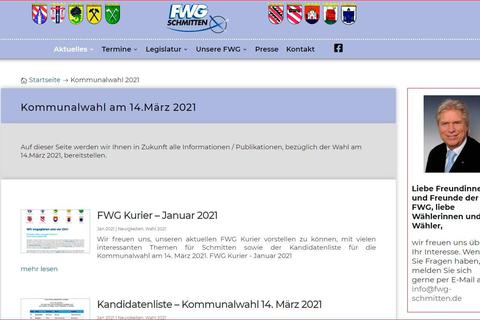 Der FWG-Vorsitzende Thomas Willroth stellt auf der neugestalteten Homepage der Freien Wähler in Schmitten das Pogramm und die Kandidatenliste für die Kommunalwahl vor. Foto: www.fwg-schmitten.de 