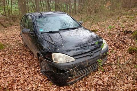 Mitten im Wald stoßen zwei Wanderer auf einen Corsa. Foto: Böhm 
