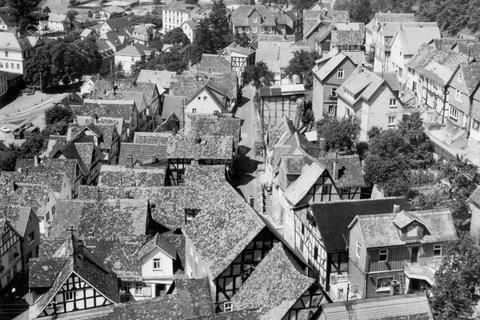 Blick auf die Biedenkopfer Altstadt in den 1960er Jahren. Alle Häuser sind nach 1717 gebaut worden.  Archivfoto: Hinterländer Anzeiger 