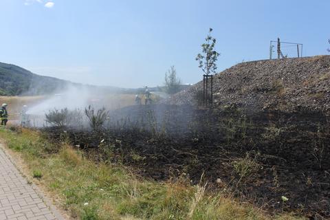 Feuerwehrleute aus Wallau und Breidenstein bekämpfen das Feuer.