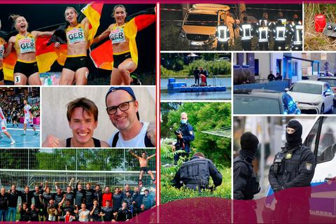 Die Collage zeigt eine Auswahl von Bildern zu Ereignissen aus den Bereichen Blaulicht und Sport, die unsere Leser im Jahr 2022 besonders beschäftigt haben.