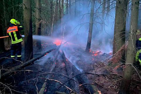 Die Sinner Feuerwehr bekämpfte am Sonntag unterm anderem einen Brand in einem Waldstück zwischen Fleisbach und Merkenbach.  Foto: Freiwillige Feuerwehr Sinn 