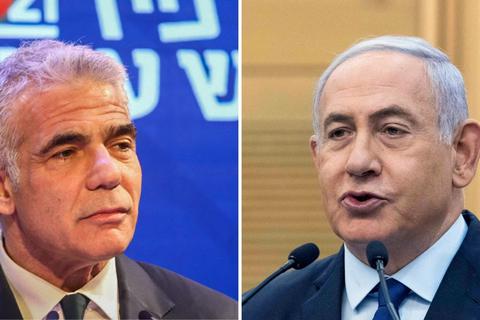 Links: Jair Lapid, Vorsitzender der Partei Yesh Atid. Rechts: Benjamin Netanjahu, bislang Ministerpräsident von Israel. Fotos: dpa