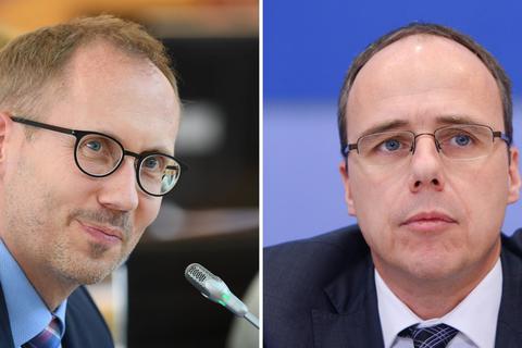 Hessens Sozialminister Kai Klose (Grüne) und Innenminister Peter Beuth (CDU). Fotos: dpa
