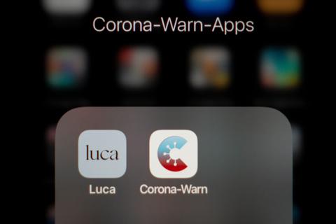 Das Foto zeigt die Icons der App Luca und die Corona-Warn-App der Bundesregierung. Foto: dpa/Kay Nietfeld