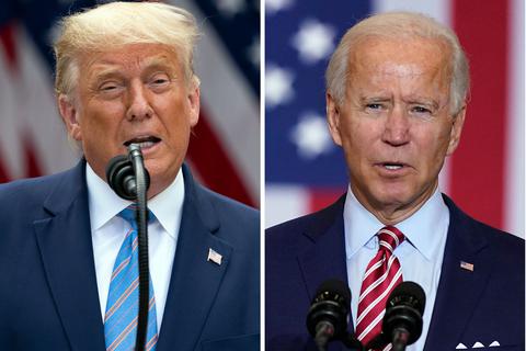 Der amtierende Präsident Donald Trump (l.) hat sich bereits zum Sieger der US-Wahlen erklärt - dabei sind noch nicht alle Stimmen ausgezählt. Foto: dpa