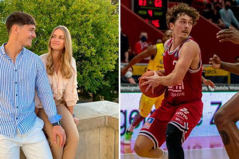 Veganer Basketballer von den Gießen 46ers: Dennis Nawrocki mit Frau Alix (l.) und auf dem Feld (r.). Fotos: Canva/Nawrocki/Michael Schepp 