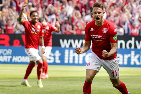 Marcus Ingvartsen erzielte beide Tore für die Mainzer im Duell am letzten Bundesliga-Spieltag der Saison gegen Eintracht Frankfurt.  Foto: Sascha Kopp