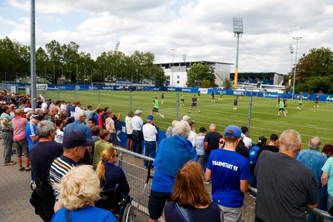 Wollen ihre Mannschaft in der Bundesliga gegen Top-Mannschaften wie Bayern München und Borussia Dortmund lautstark unterstützen: Die Lilien-Fans freuen sich beim Trainingsauftakt, ihre Aufstiegshelden wiederzusehen.