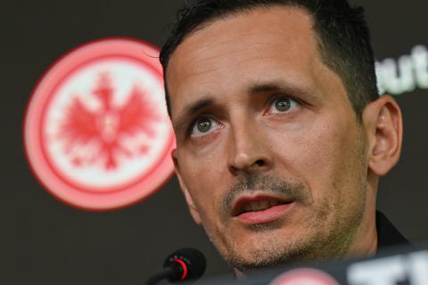 Dino Toppmöller, neuer Trainer des Fußball-Bundesligisten Eintracht Frankfurt, spricht während einer Pressekonferenz.