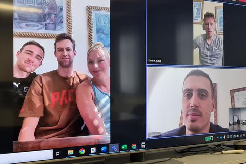 Aus dem Trainingslager in Florida in die Heimat zugeschaltet: das Sprintteam Wetzlar mit Elias Goer, Yanic Berthes, Lisa Mayer, Kevin Kranz und Coach David Corell.