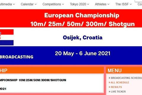 Noch bis zum 6. Juni läuft die EM der Schützen in Osijek (Kroatien). Alle Ergebnisse finden Sie unter www.issf-sports.org.  Screenshot: Sven Jessen 