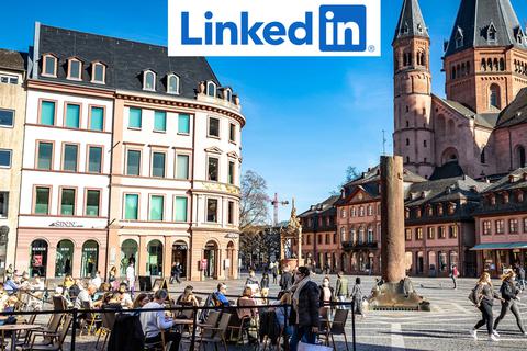 Das Bild zeigt den Mainzer Domplatz und das Logo von LinkedIn. AZ jetzt auch auf LinkedIn: Folgen Sie uns auch dort!
